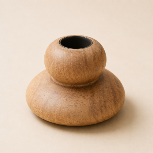 MOC-HO-CDH-05 MOCCALO wooden candle holder with two rounded tiers and a dark insert at the top