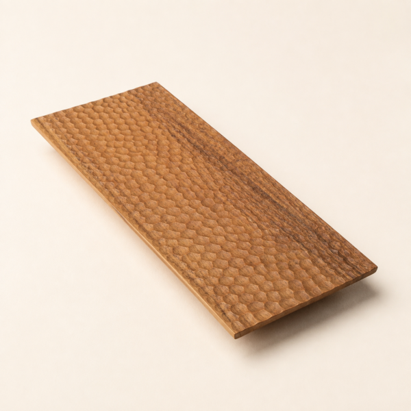 MOC-HP-AMT-03 MOCCALO rectangular wooden amenity tray with a textured surface on a cream background