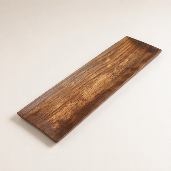 MOCCALO long slim wooden amenity tray with raised edges on a cream background