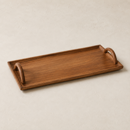 MOCCALO rectangular wooden room service tray with two handles and raised edges