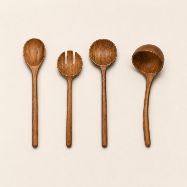 MOC-KT-UTS-SET MOCCALO wooden utensils arranged together on a cream background