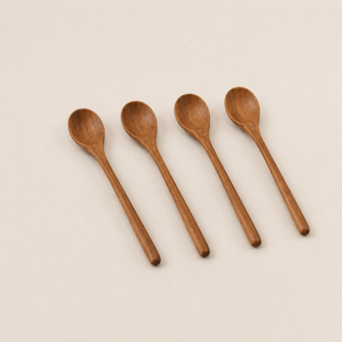 MOC-RT-CSP-SET MOCCALO wooden coffee spoons arranged together as a set on a cream background