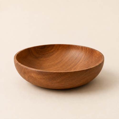 MOC-TS-BWL-L MOCCALO large wooden serving bowl with visible wood grain on a cream background