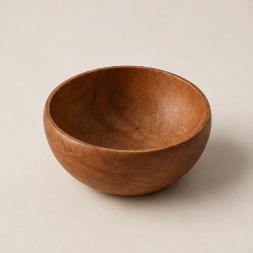 MOC-TS-BWL-M MOCCALO wooden serving bowl with a rounded profile and visible wood grain on a cream background