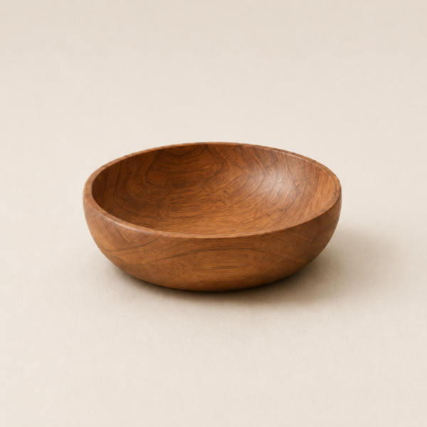 MOCCALO small wooden serving bowl showing its curved sides and natural grain