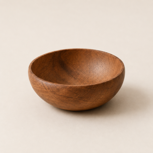 MOC-TS-BWL-XS MOCCALO extra small wooden bowl with a rounded profile on a cream background