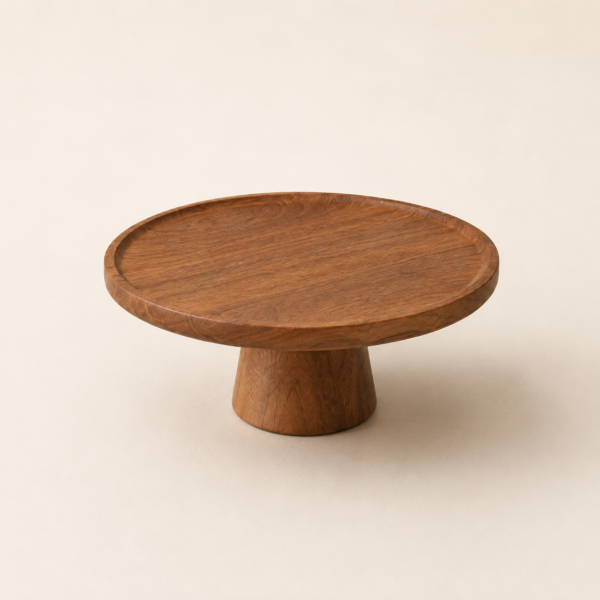 MOCCALO wooden cake stand with a raised platform and pedestal base