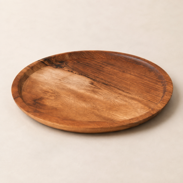 MOC-TS-PLT-02 MOCCALO Serving Platter B showing its wood grain and raised rim on a cream background