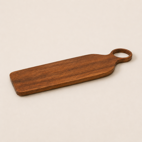 MOCCALO elongated wooden serving board with a handle and visible natural grain