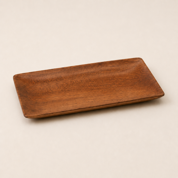MOCCALO small rectangular wooden serving tray with raised edges on a cream background